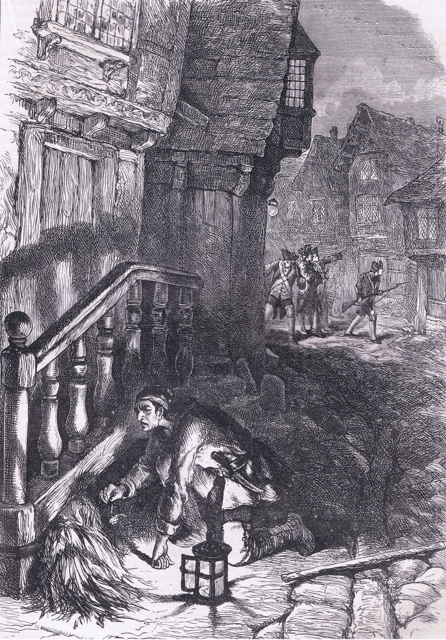 Påvisning af en brandstift, illustration fra Cassells History of the United States udgivet af Cassell, Petter & Galpin, ca. 1900 (litho) af American English school