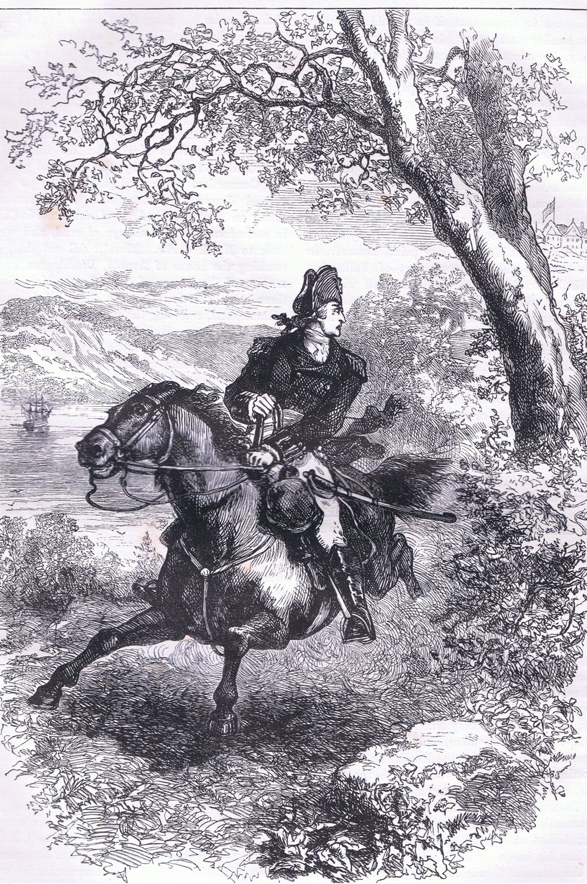 Escape of Benedict Arnold, illustration fra Cassells History of the United States udgivet af Cassell, Petter & Galpin, ca. 1900 (litho) af American English school