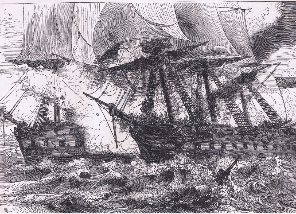 Kamp mellem Chesapeake og Shannon, illustration fra Cassells History of the United States udgivet af Cassell, Petter & Galpin, ca. 1900 (litho) af American English school