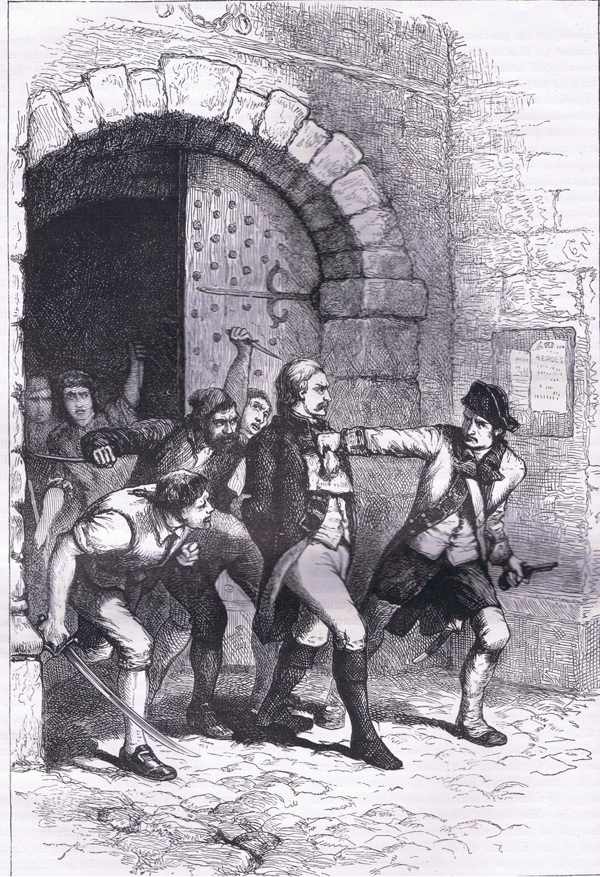 Huddy ført fra fængslet for at blive hængt, illustration fra Cassells History of the United States udgivet af Cassell, Petter & Galpin, ca. 1900 (litho) af American English school