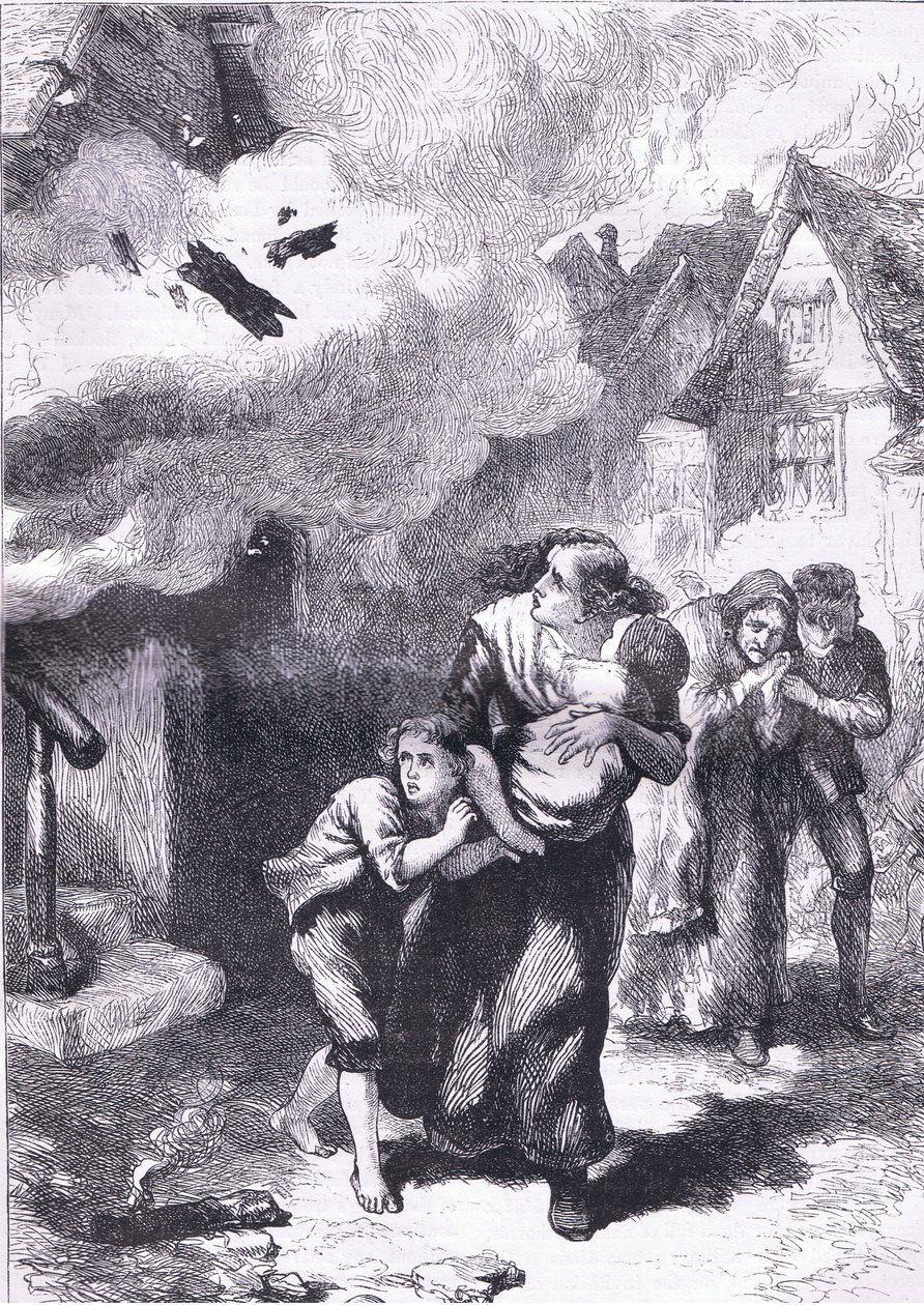 Hændelse i afbrændingen af Norfolk, illustration fra Cassells History of the United States udgivet af Cassell, Petter & Galpin, ca. 1900 (litho) af American English school
