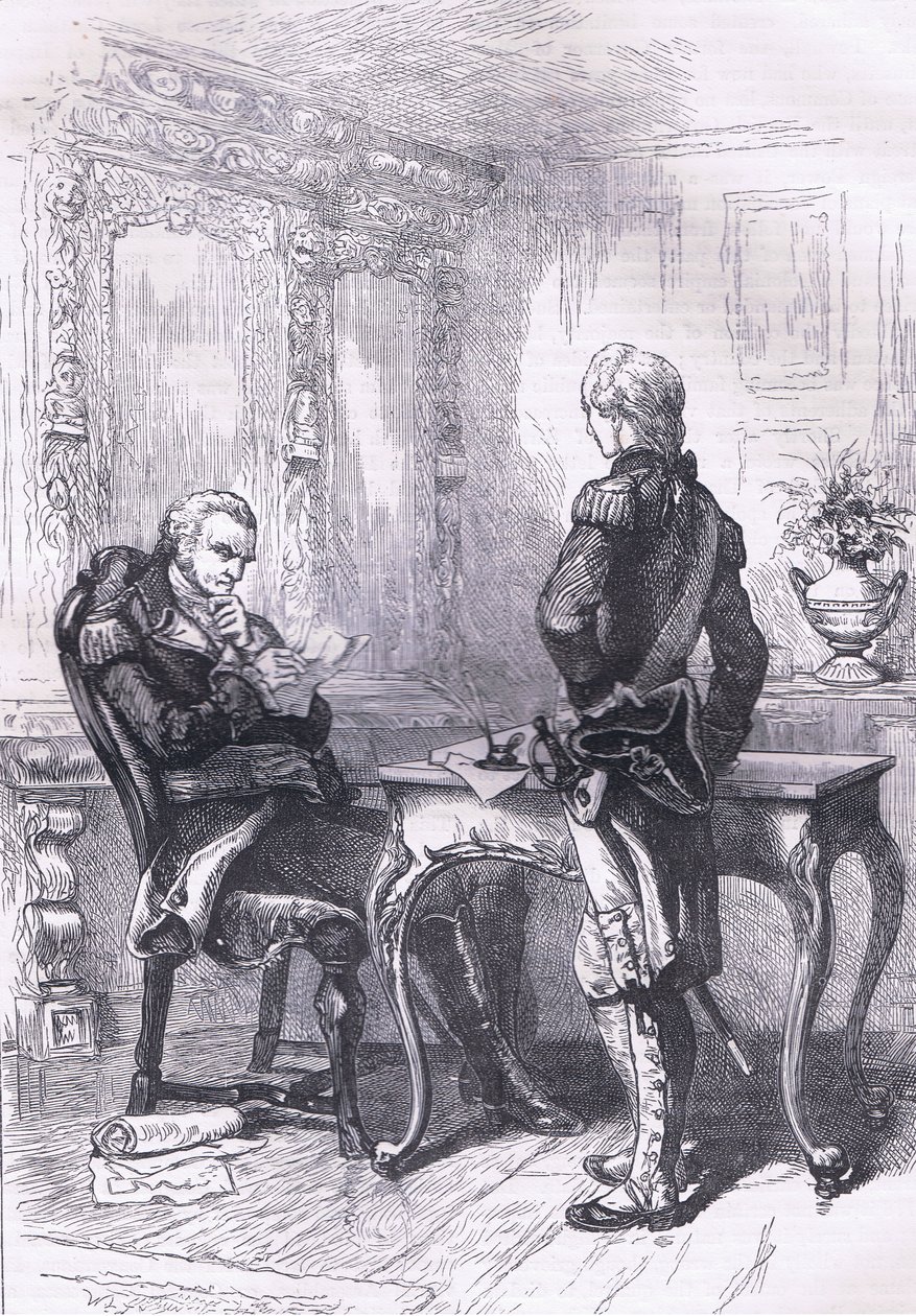 Lafayette og Washington, illustration fra Cassells History of the United States udgivet af Cassell, Petter & Galpin, ca. 1900 (litho) af American English school
