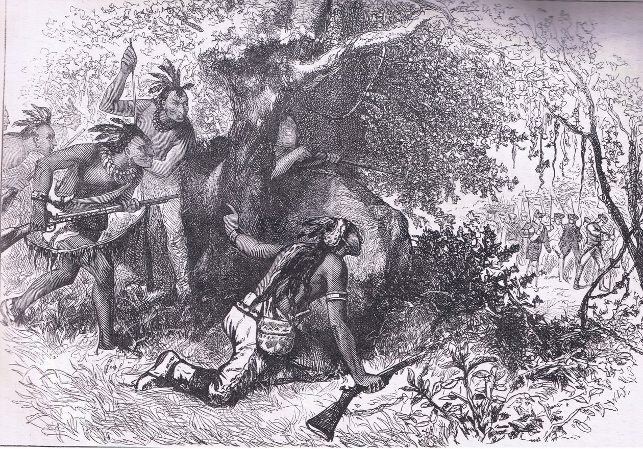 Treachery of the Cherokees 1760, illustration fra Cassells History of the United States udgivet af Cassell, Petter & Galpin, ca. 1900 (litho) af American English school