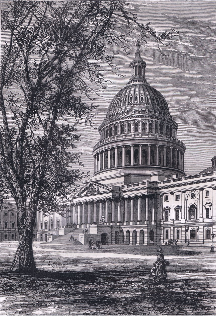 View of the Capitol, Washington, illustration fra Cassells History of the United States udgivet af Cassell, Petter & Galpin, ca. 1900 (litho) af American English school