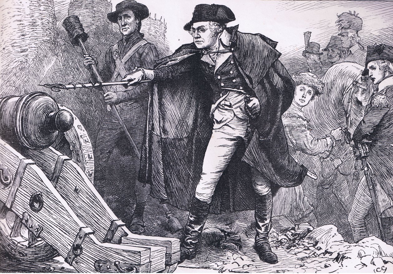 Washington ved belejringen af Yorktown, illustration fra Cassells History of the United States udgivet af Cassell, Petter & Galpin, ca. 1900 (litho) af American English school
