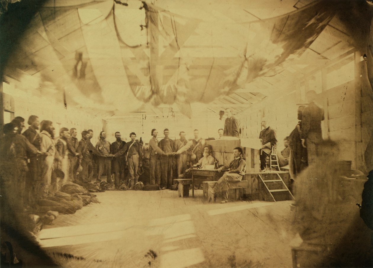 Administration af troskabseden for konfødererede fanger, Point Lookout, Maryland, 30. juni 1865 (sepiatryk) af American Photographer