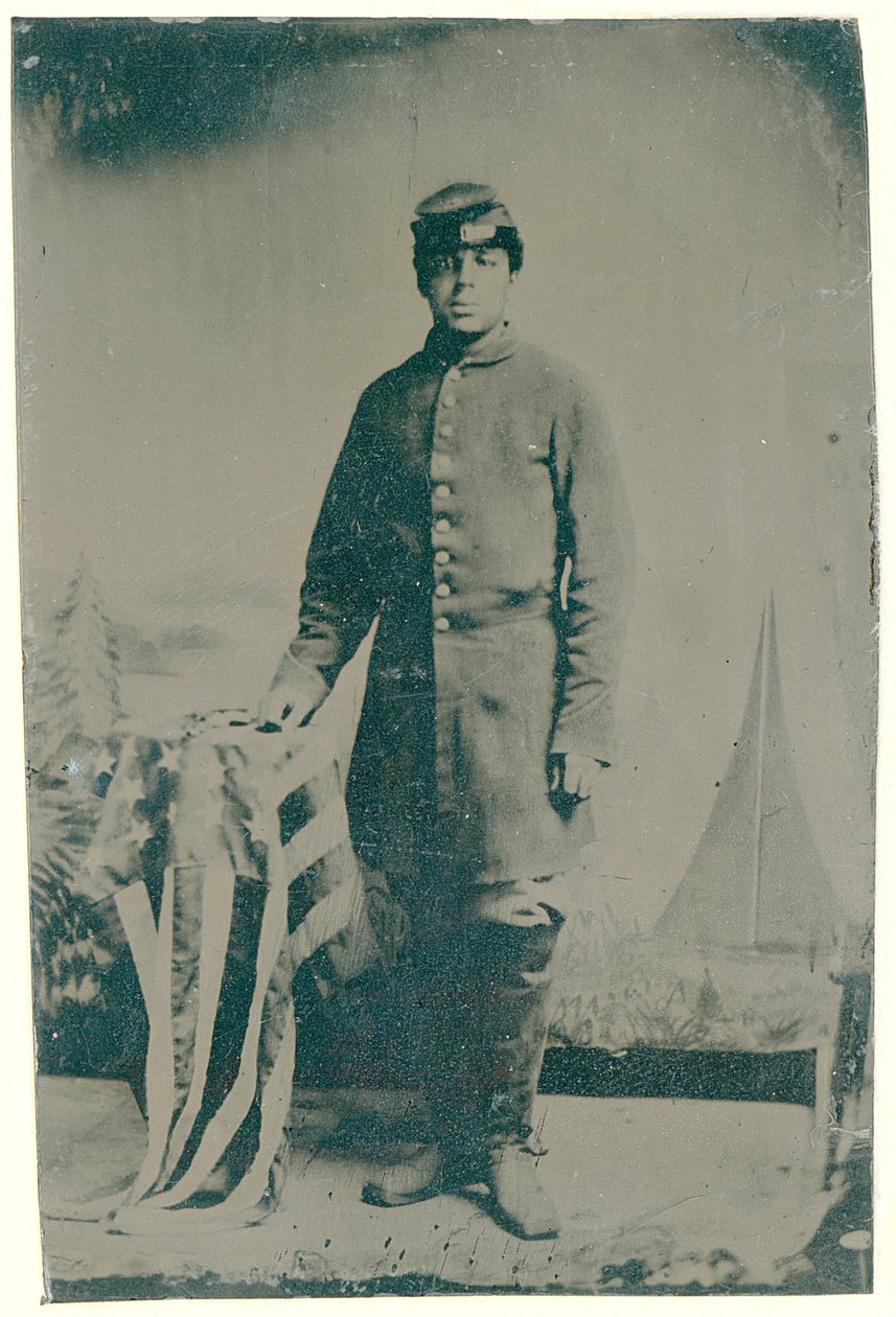 Charles H. Arnum, en menig i 54. Massachusetts Volunteer Infantry Regiment, 1864 (bliktypefoto) af American Photographer