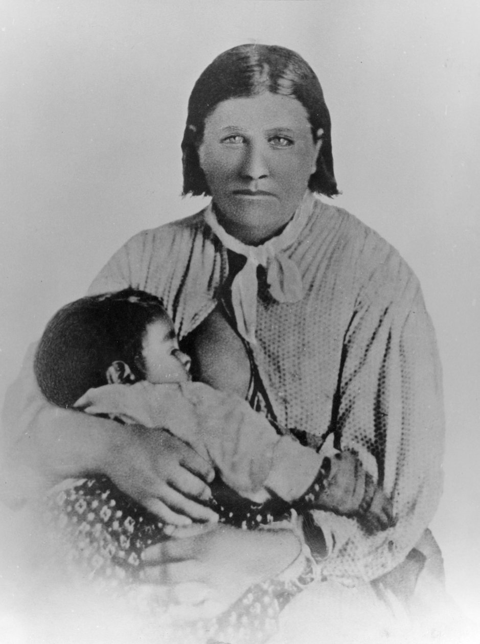 Cynthia Ann Parker med sin datter Prari Flower, ca. 1861 (s/h-foto) af American Photographer