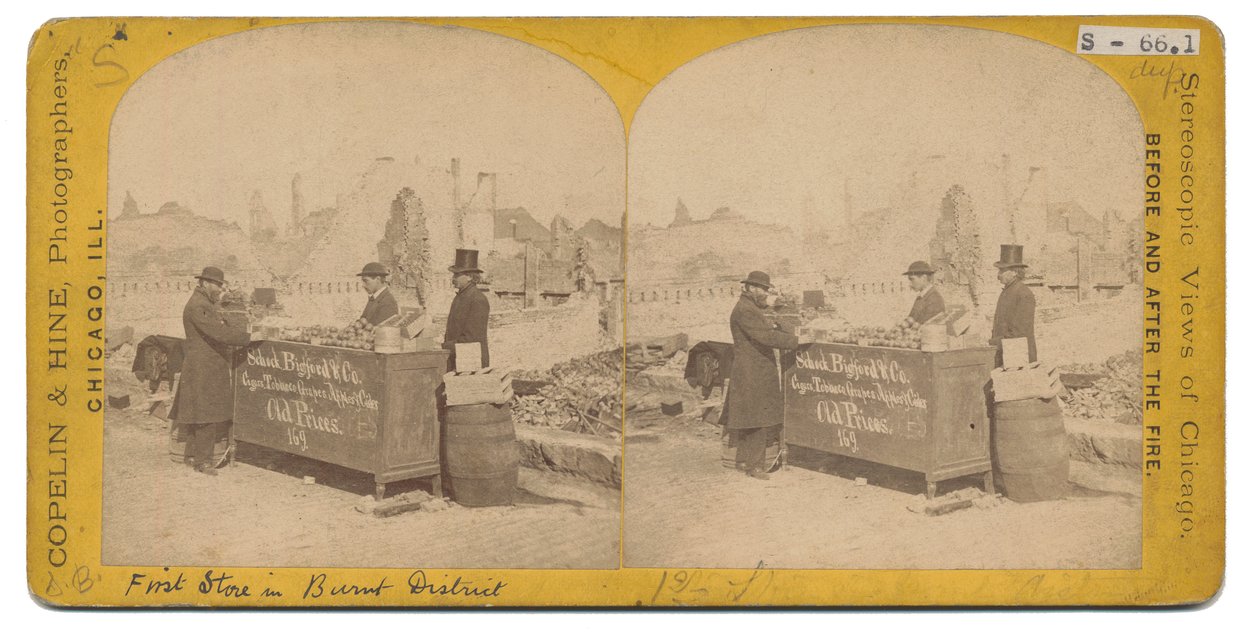 Første butik i det brændte distrikt, 1871 af American Photographer