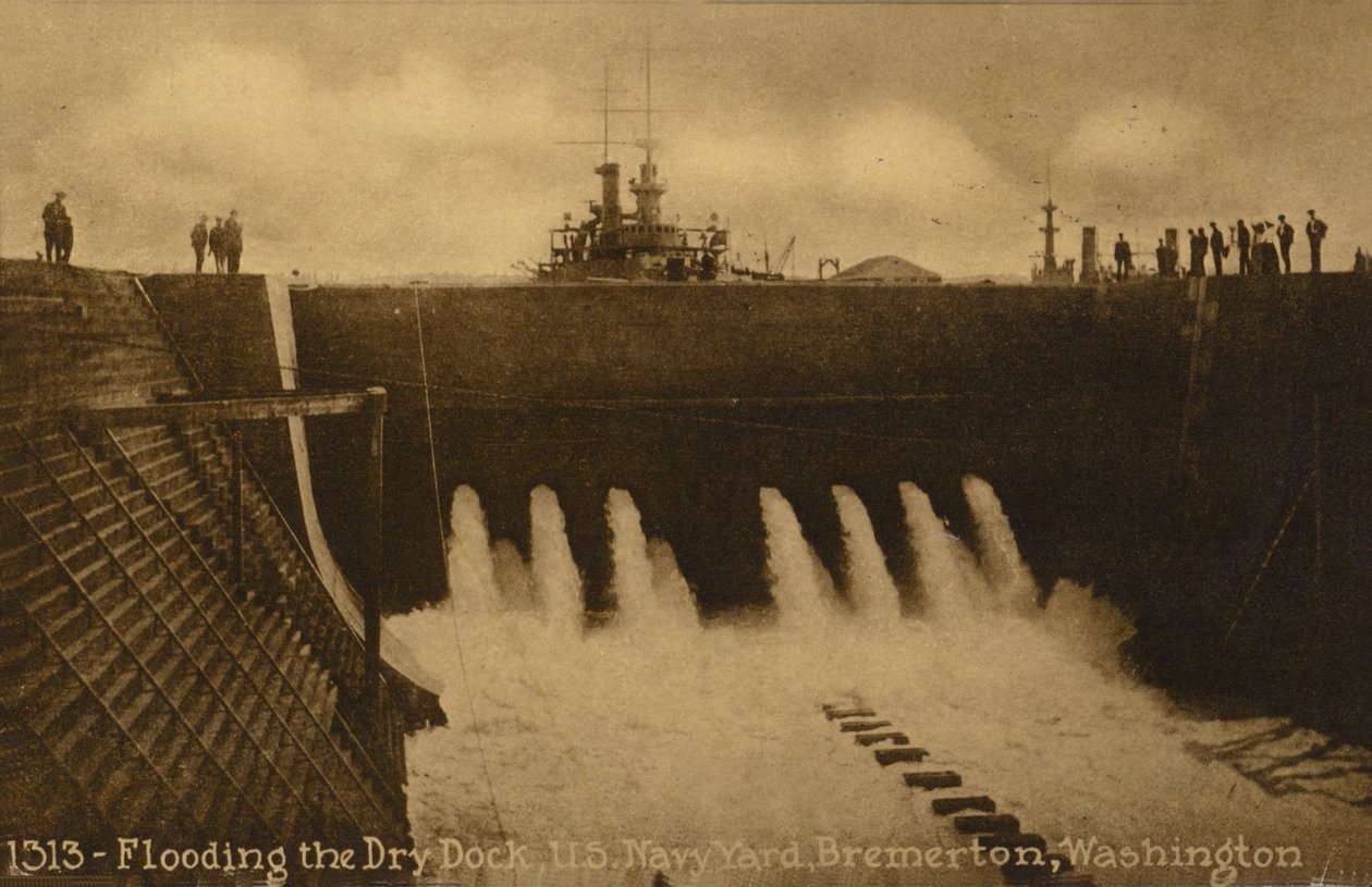 Oversvømmelse af tørdokken, US Navy Yard, Bremerton; Washington, USA (s/h-foto) af American Photographer