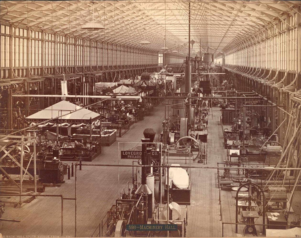 Machinery Hall, South Avenue, Philadelphia Centennial International Exhibition, 1876 (sølvalbumin-tryk) af American Photographer