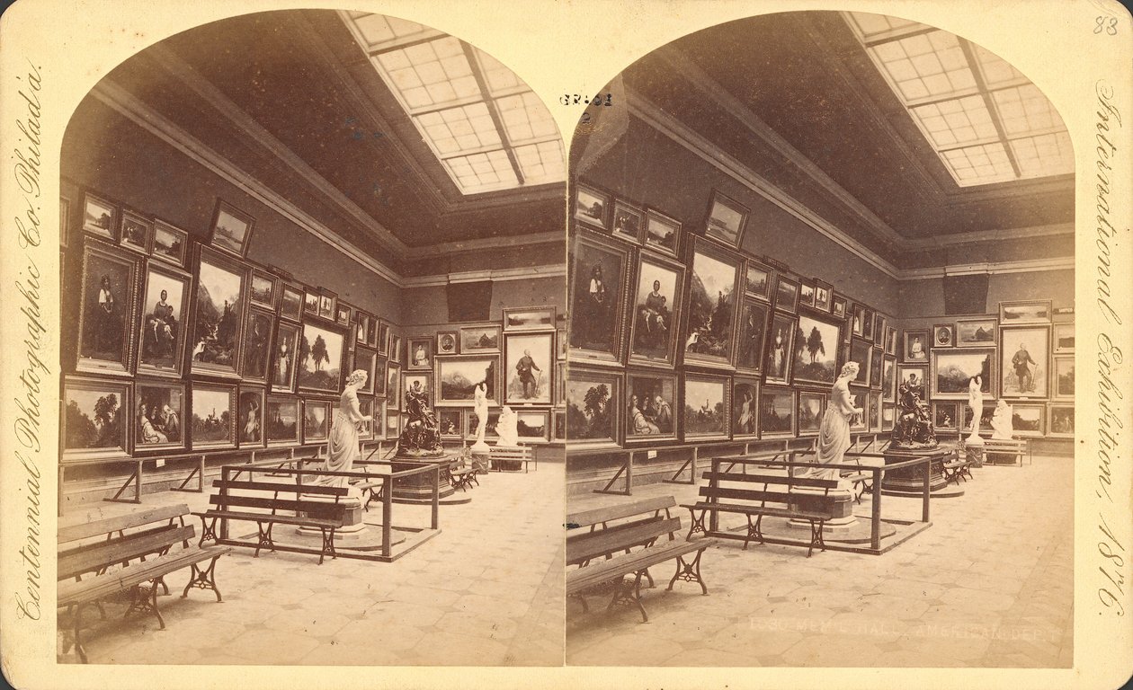 Memorial Hall, American Department, Centennial International Exhibition of 1876, Philadelphia (stereoskopisk tryk) af American Photographer