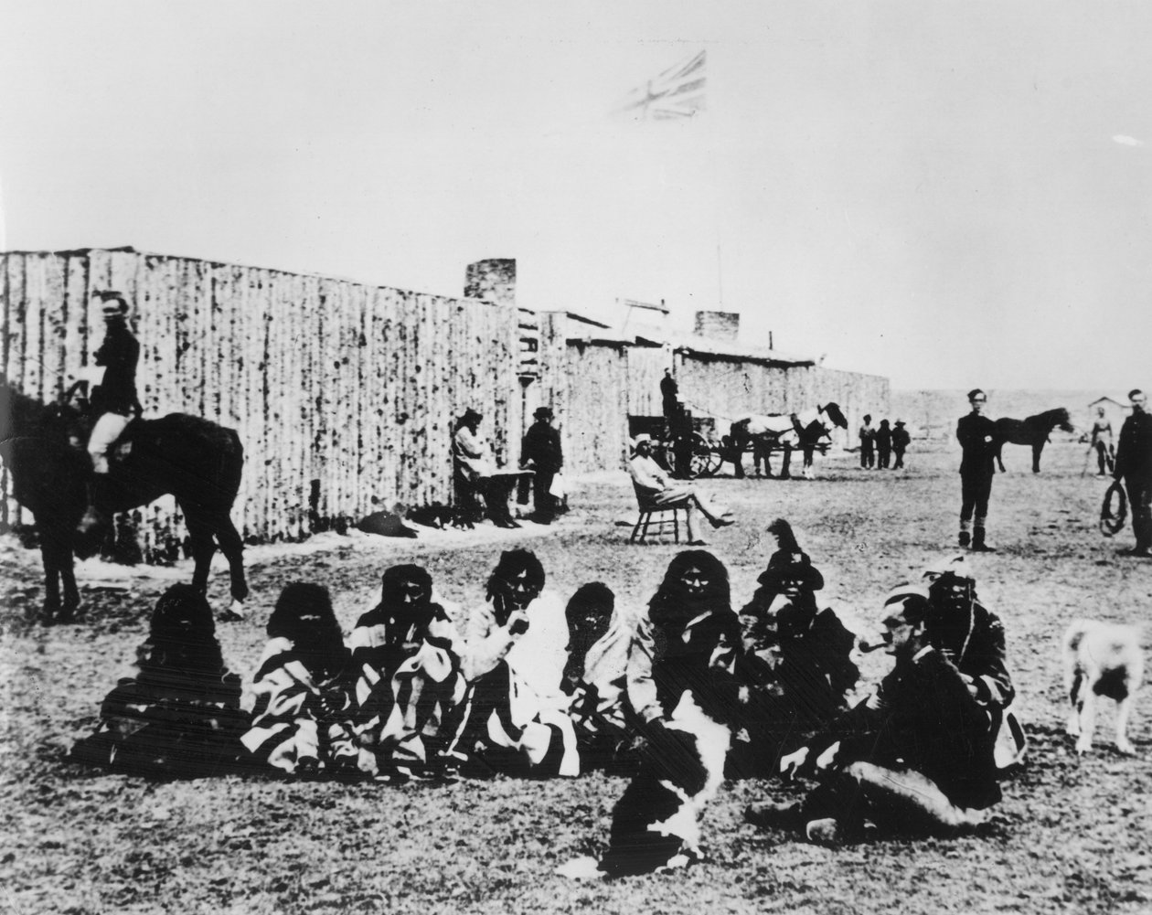 North West Mounted Police ved Fort Calgary i 1876 (s/h foto) af American Photographer