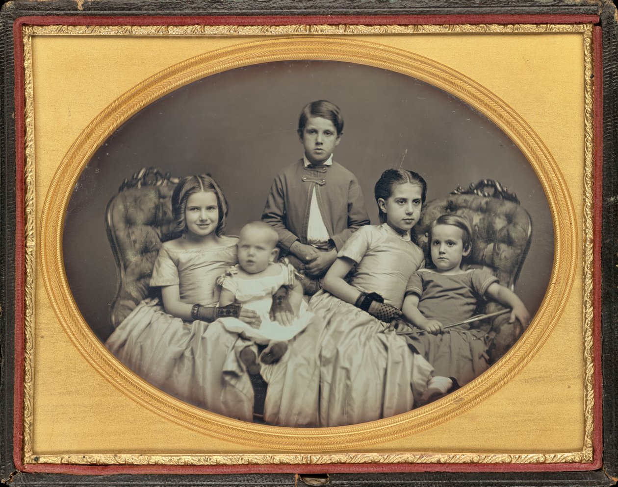 Portræt af fem børn,ca. 1850 (foto) af American Photographer