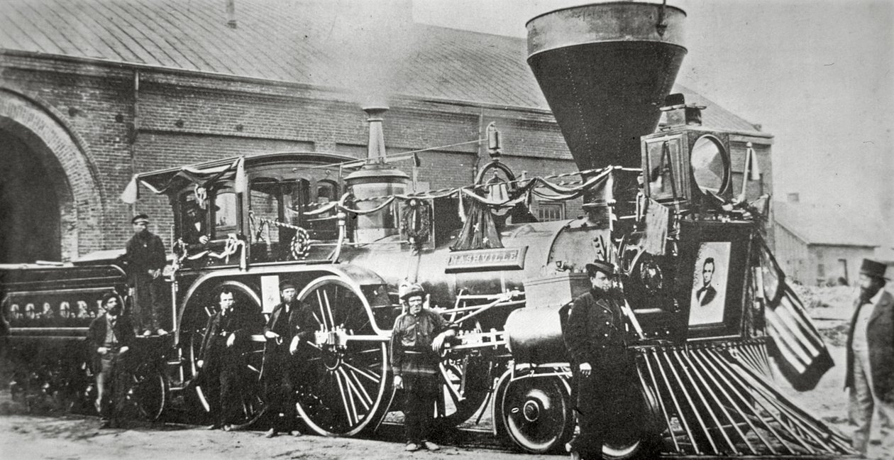 Lokomotivet, der trak Abraham Lincolns begravelsestog (1809-65) i 1865 (s/h foto) af American Photographer