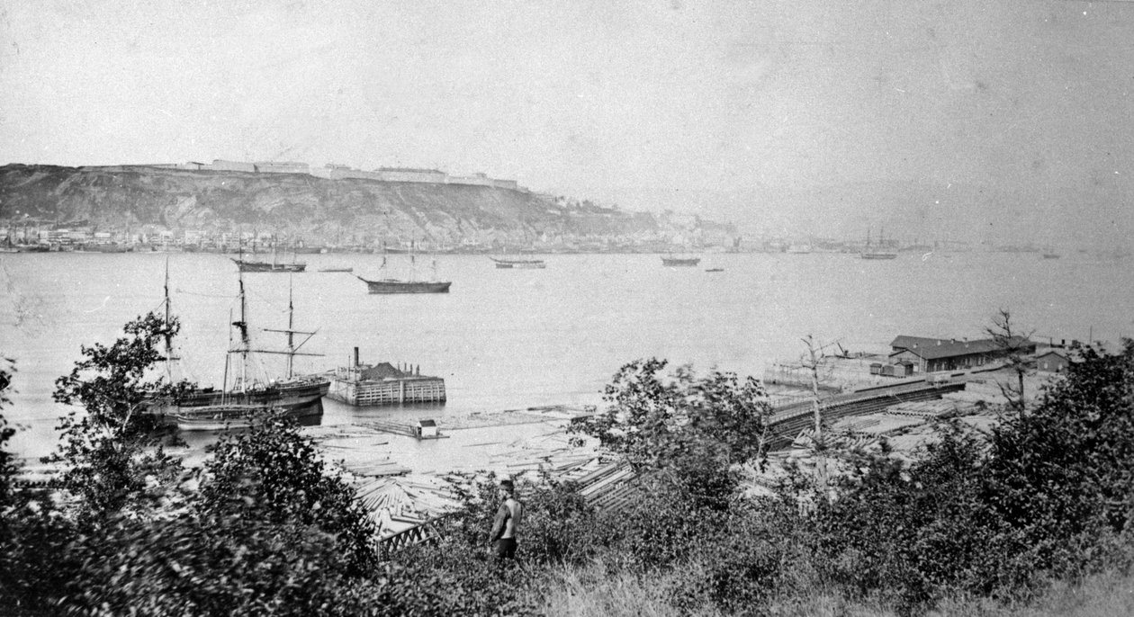 Udsigt over Quebec City på tværs af havnen, ca. 1880-95 af American Photographer