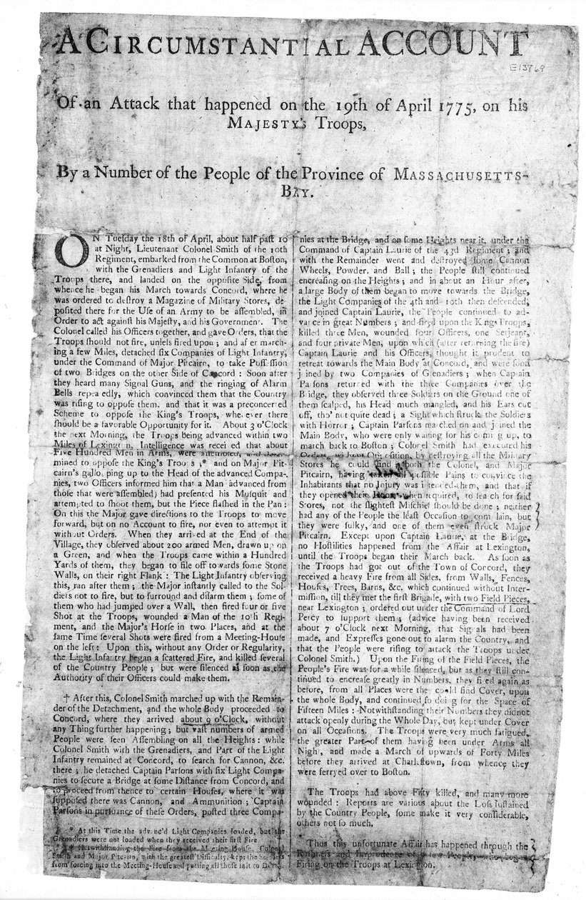 A Circumstantial Account of an Attack..., trykt 1775 (tryk) af American School