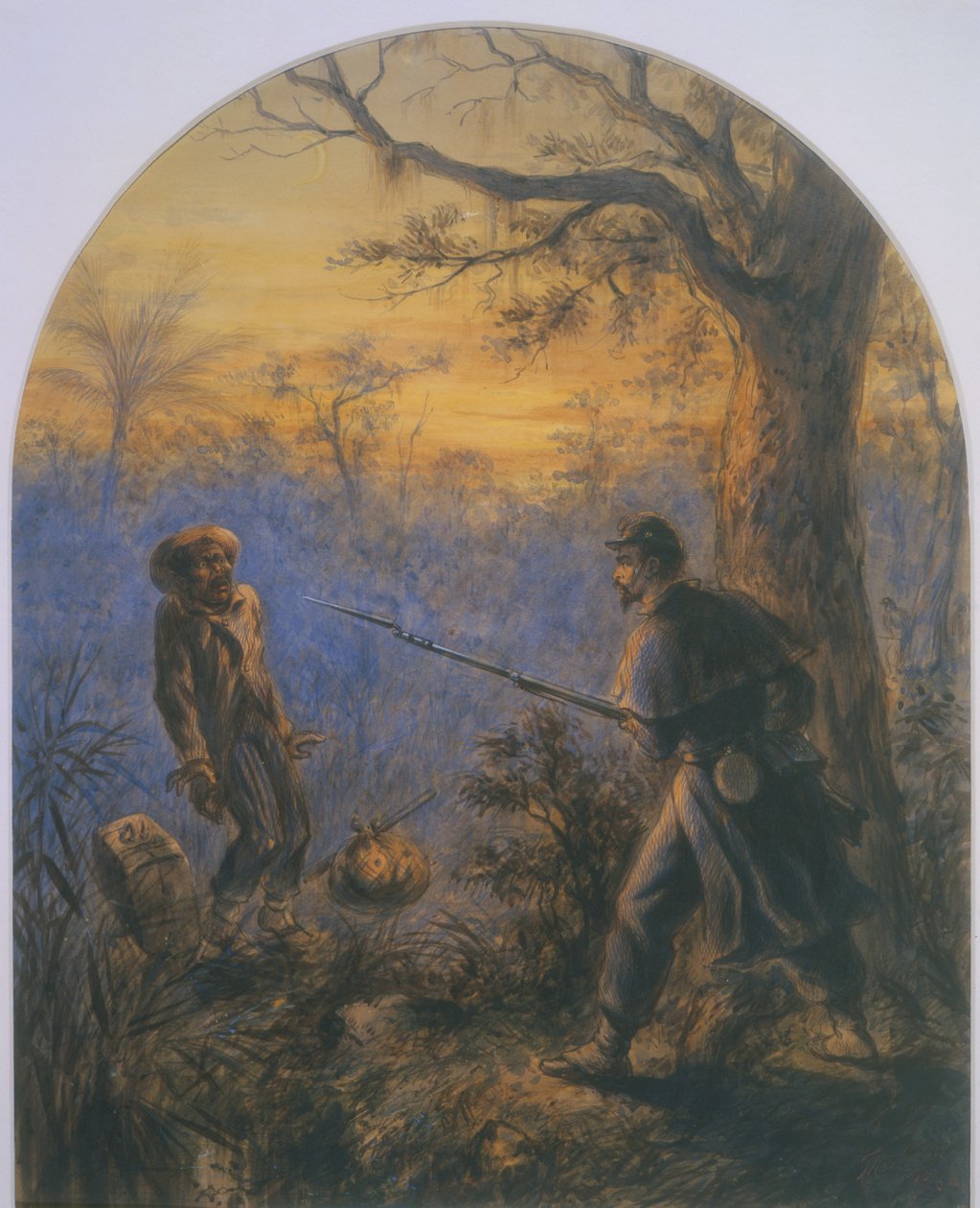 En flygtende slave (akvarel på papir) af American School