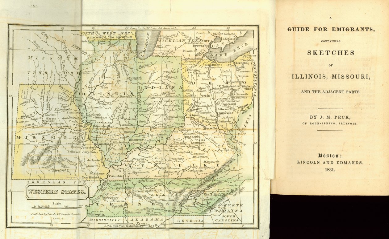 A Guide for Emigrants, indeholdende skitser af Illinois, Missouri og de tilstødende dele, af J.M. Peck, udgivet af Lincoln og Edmands, Boston, 1831 af American School