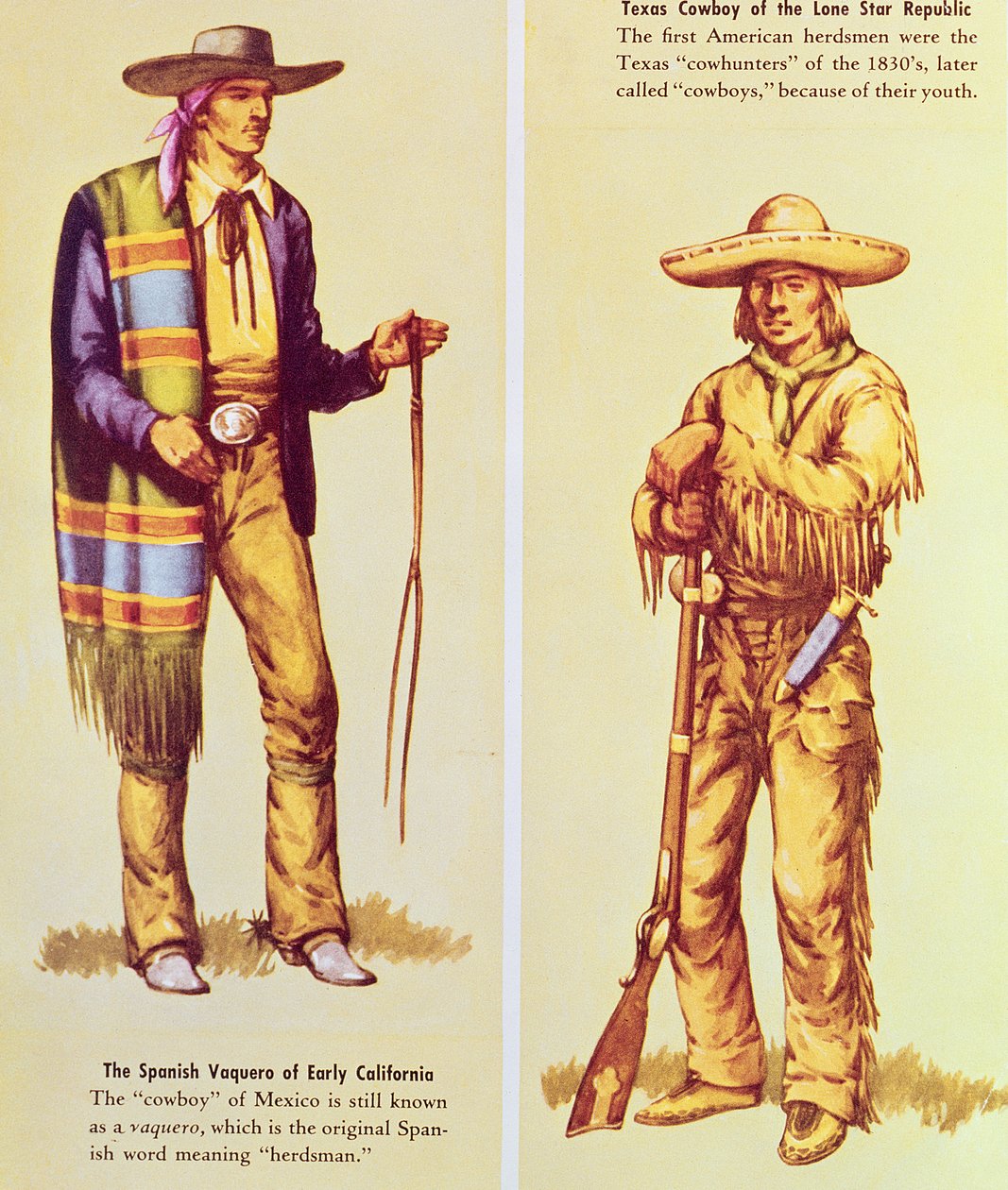 En mexicansk Vaquero og en amerikansk cowboy af American School
