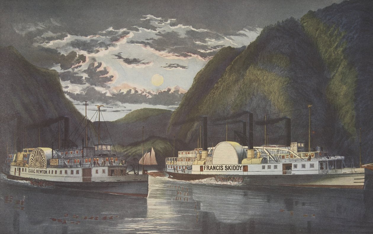 En nat på Hudson - Gennem ved dagslys , udg. 1864, Currier & Ives af American School