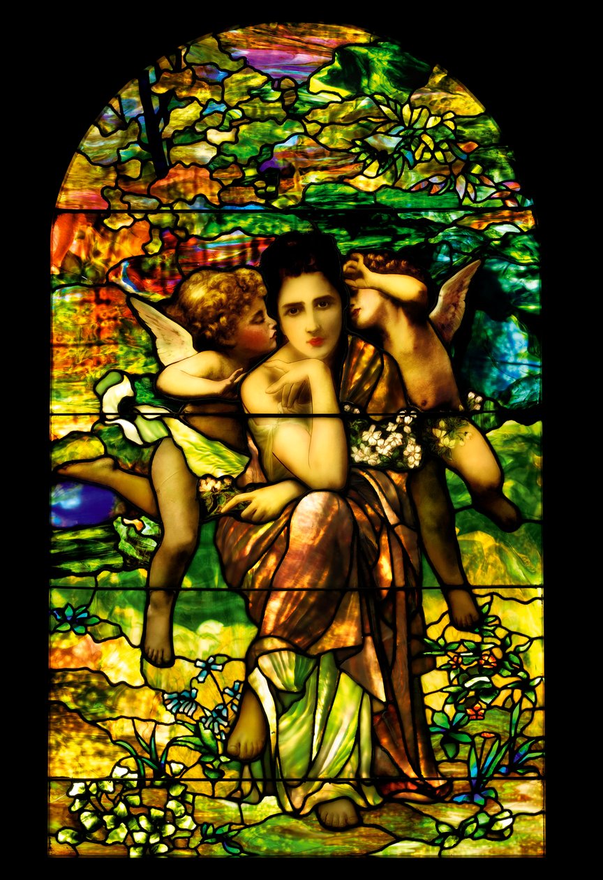 Et blyindfattet og belagt favrile glasvindue, ca. 1895 af American School