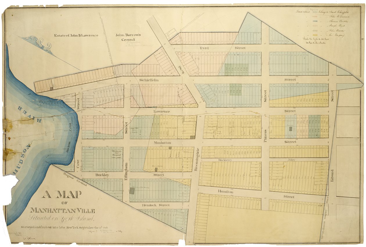 Et kort over Manhattanville Beliggende på York Island / opmålt og udlagt i partier af Adolphus Loss; kopierede R.J. Dodge., 1850 af American School
