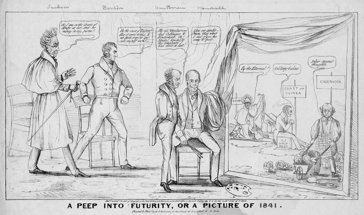 Et kig ind i fremtiden, eller et billede af 1841, udgivet af MR Robinson, New York, 1838 af American School