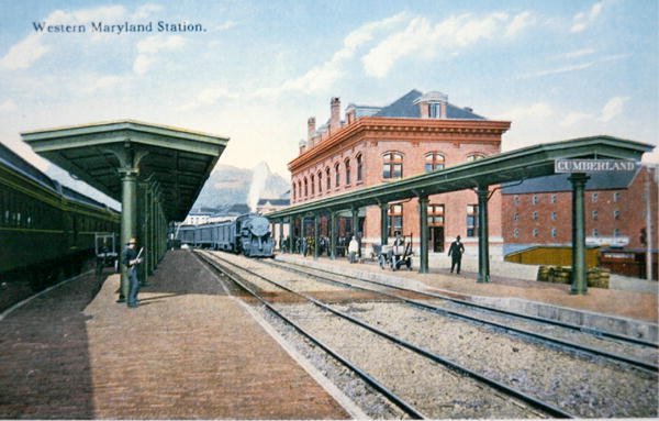 Et postkort fra Western Maryland Station, Cumberland, Maryland (farve litho) af American School