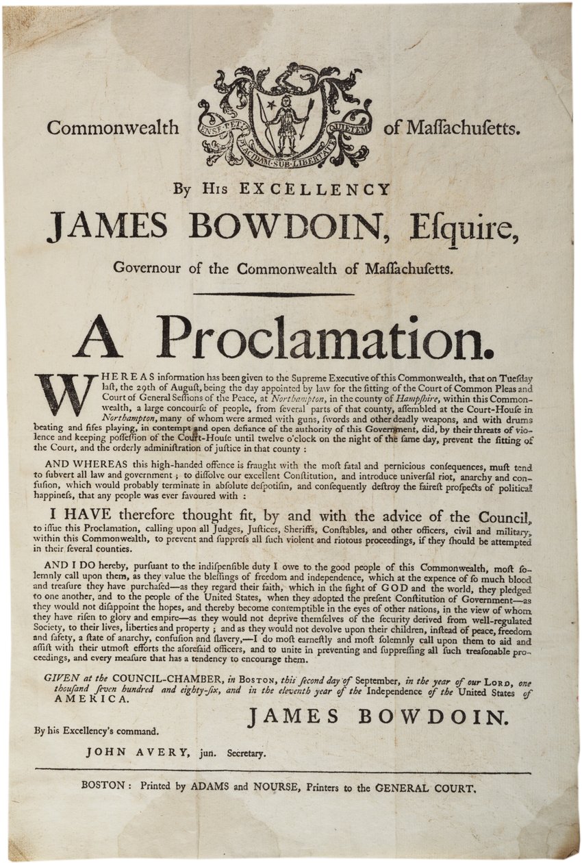 En proklamation, 2. september 1786 af American School