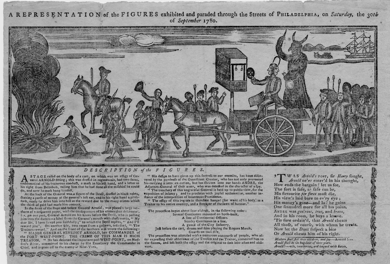 En repræsentation af figurerne udstillet og paraderet gennem gaderne i Philadelphia lørdag den 30. september 1780 af American School