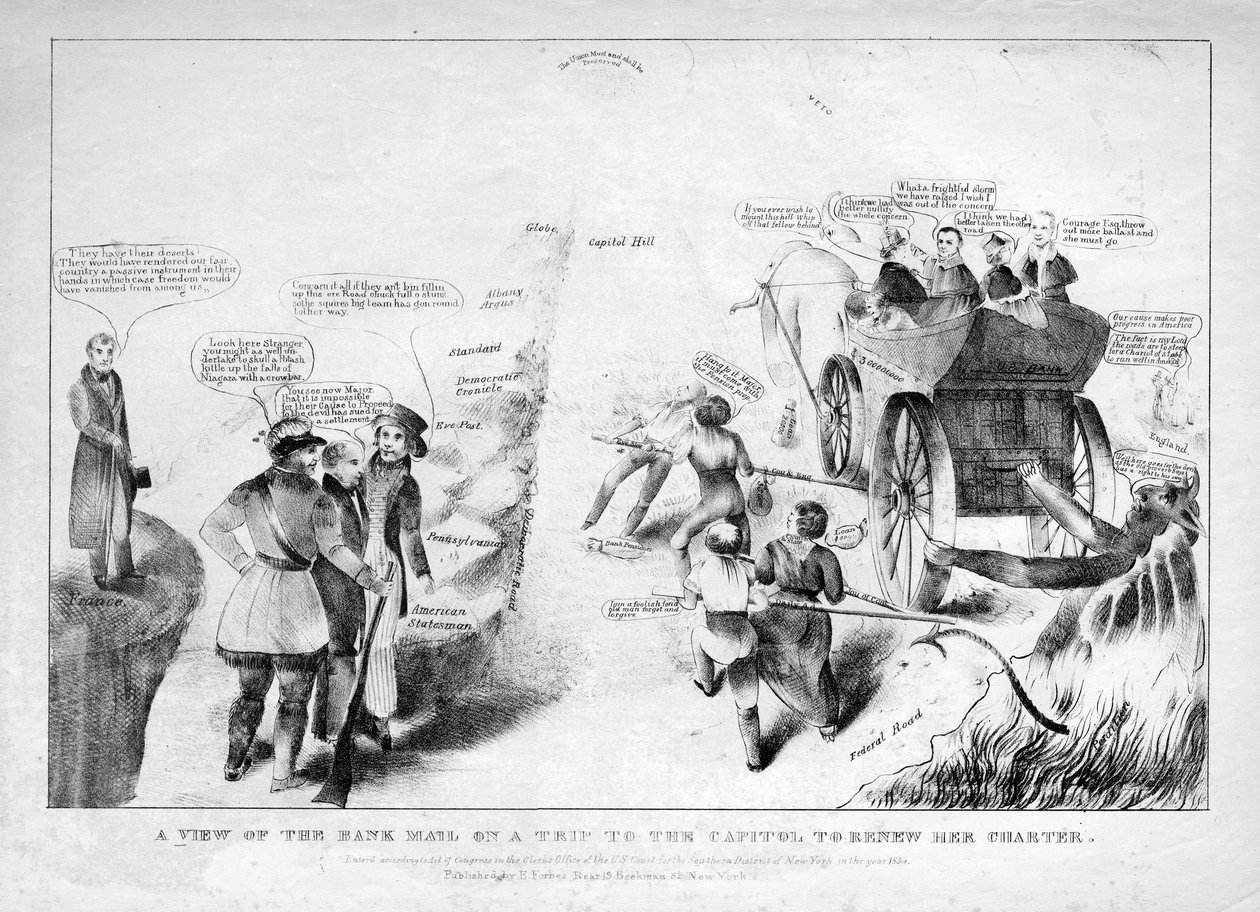 Et billede af bankposten på en tur til Capitol for at forny hendes charter, 1834 af American School