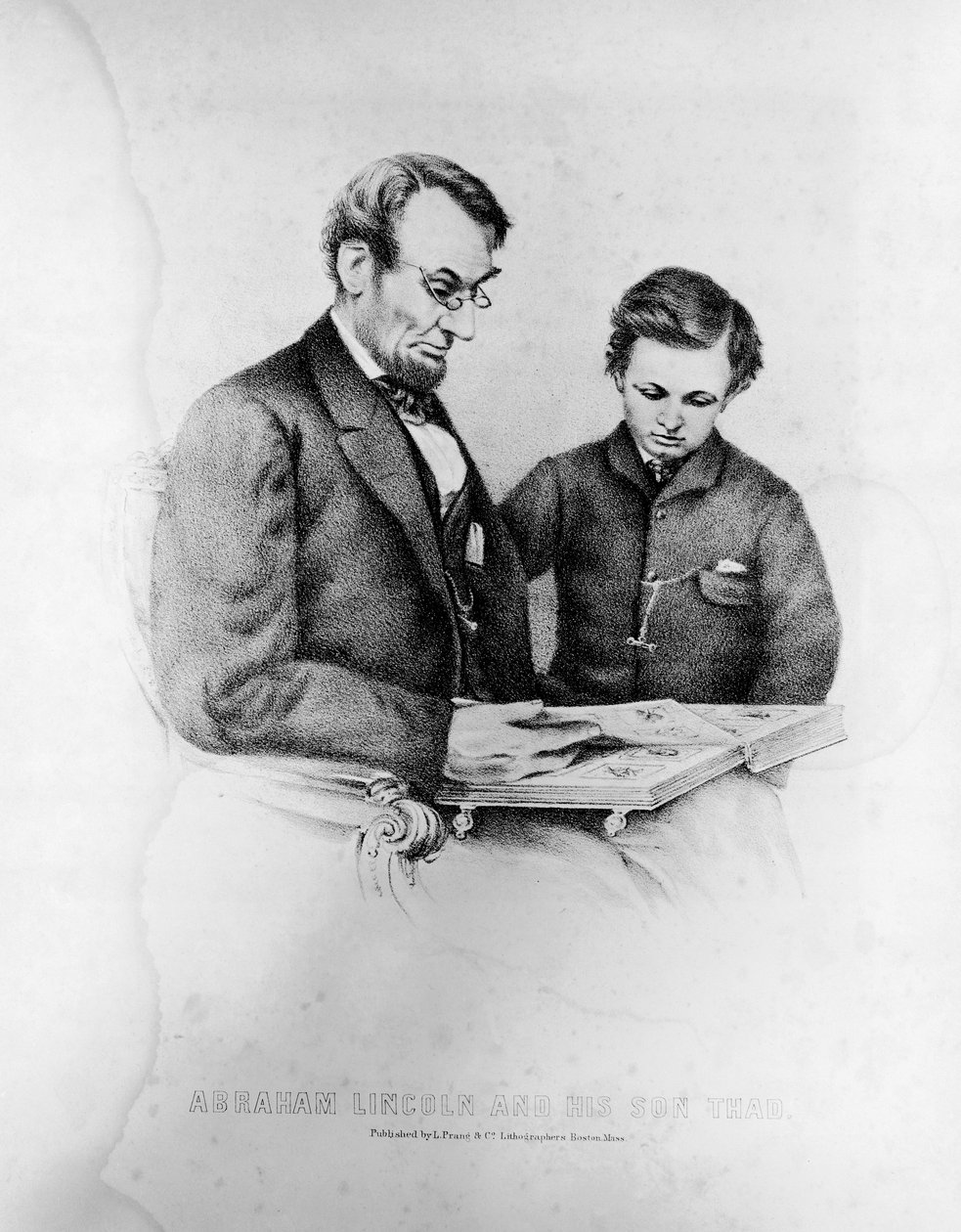 Abraham Lincoln (1809-65) og hans søn Thad (1853-71) af American School