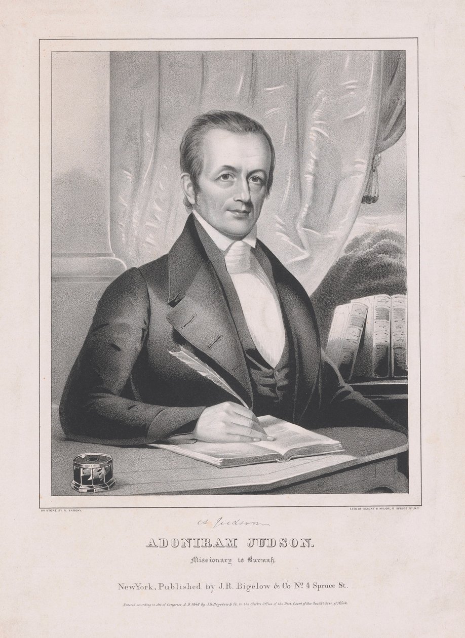 Adoniram Judson 1788 - 1850, missionær i Burmah, pub. 1846. af American School