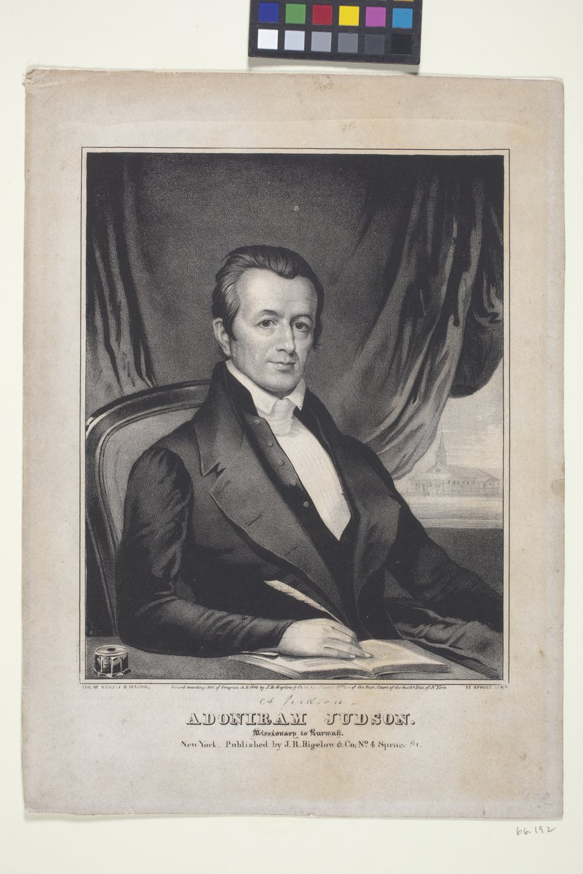 Adoniram Judson, missionær i Burma (litografi) af American School