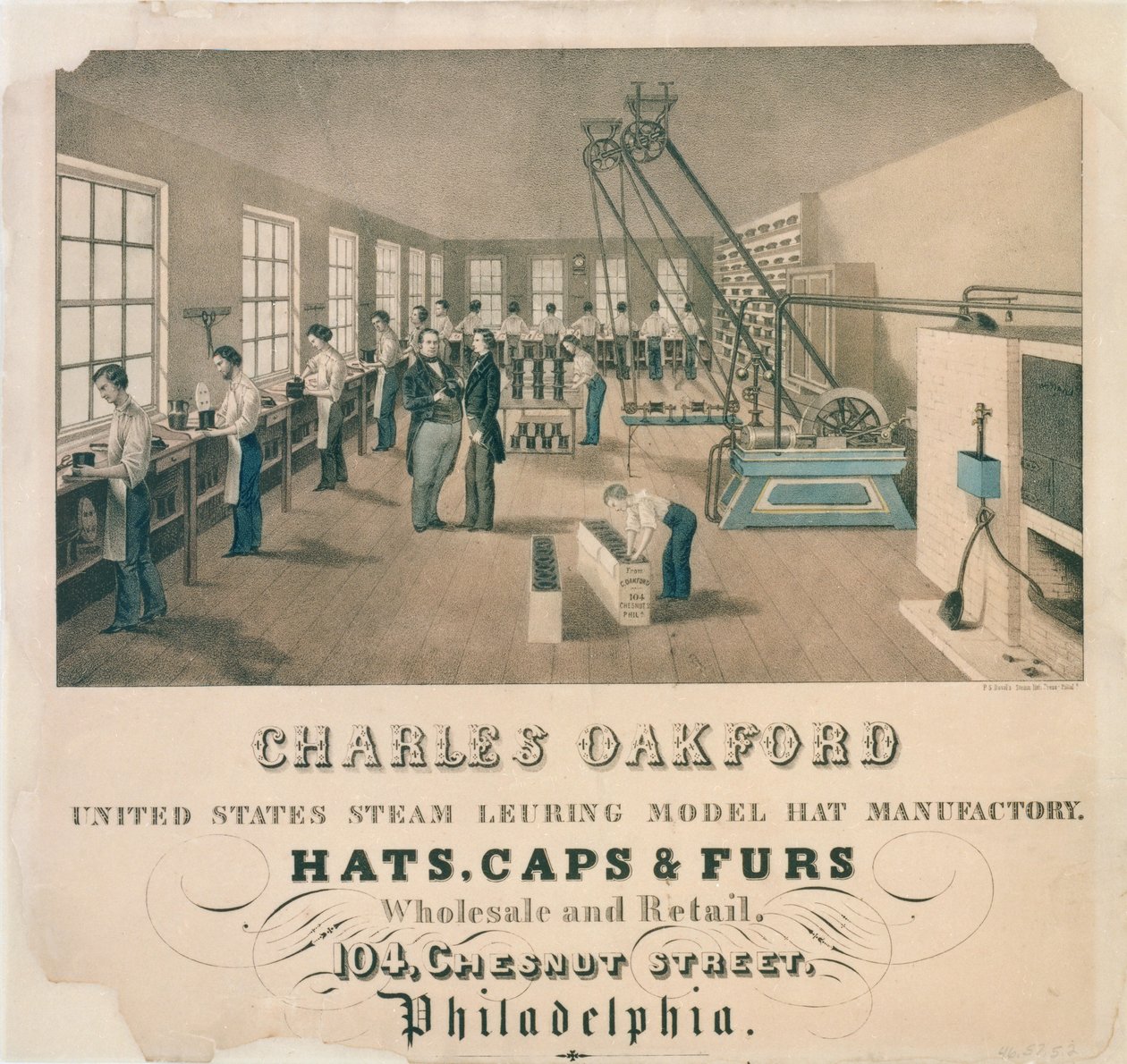 Annonce for Charles Oakford, Hat Manufacturer, Philadelphia, ca. 1850 af American School