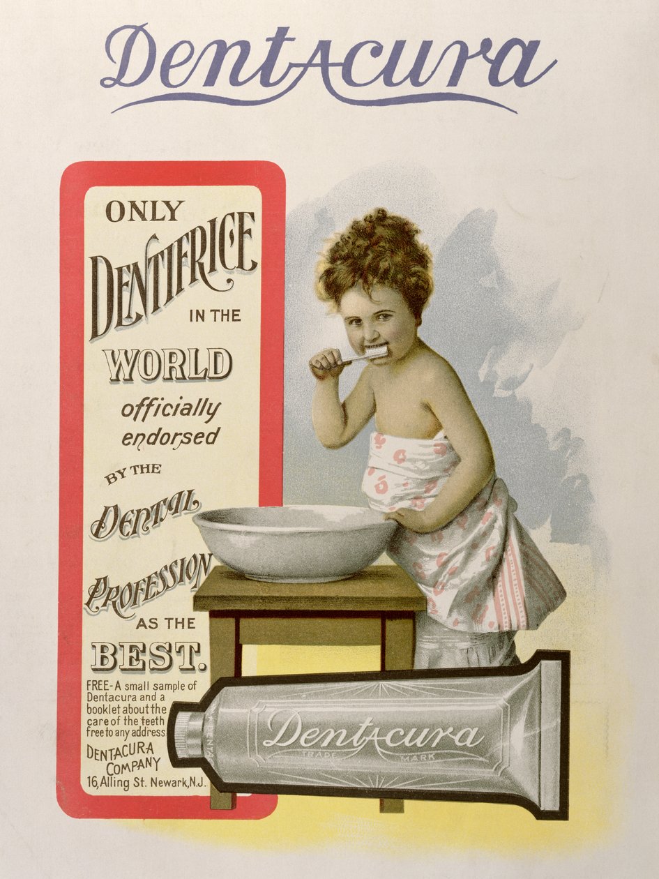 Annonce for Dentacura Dentifrice, fra Theatre Magazine, England, 1901 af American School