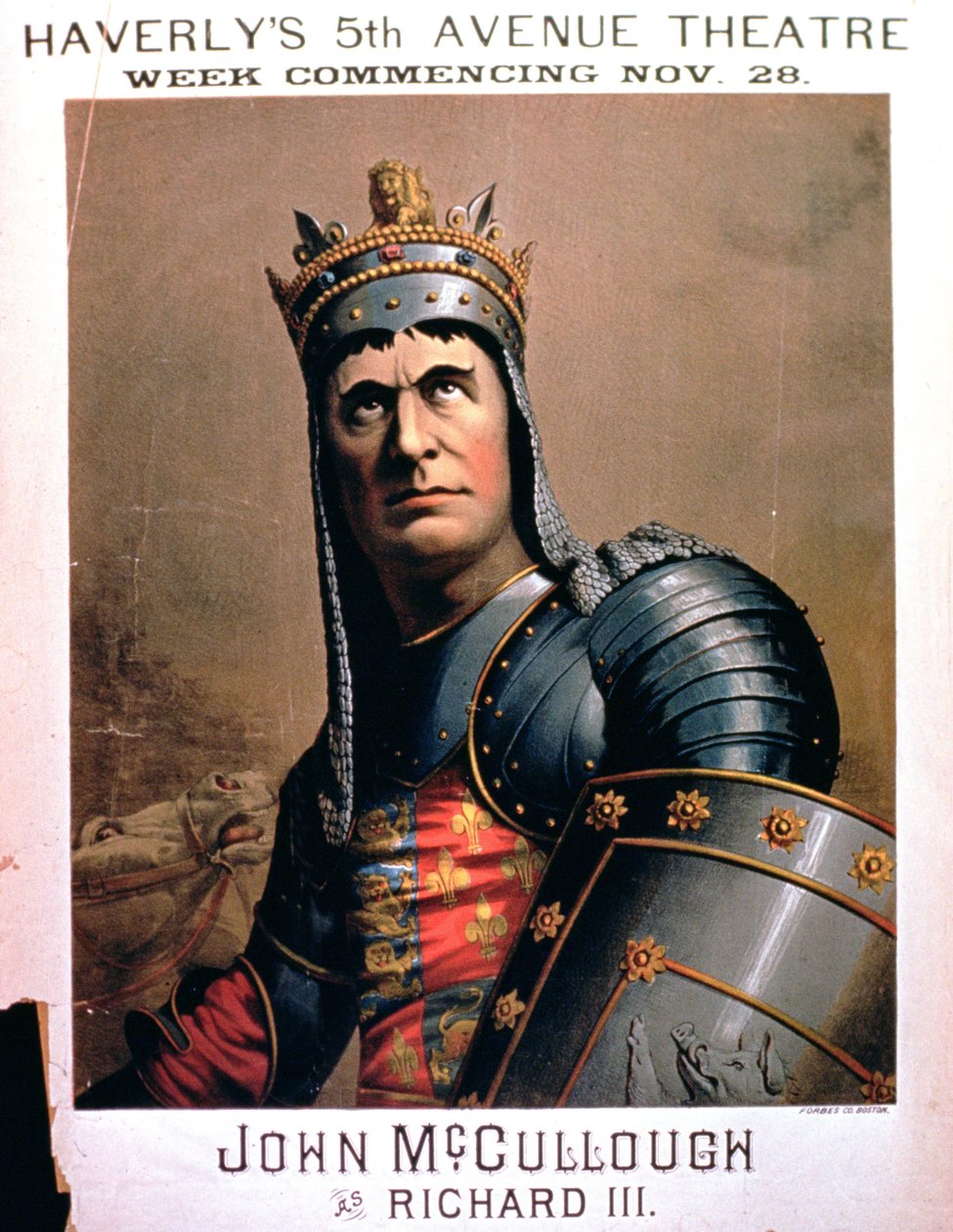 Annonce for John McCullough som Richard III på Haverlys 5th Avenue Theatre, New York af American School