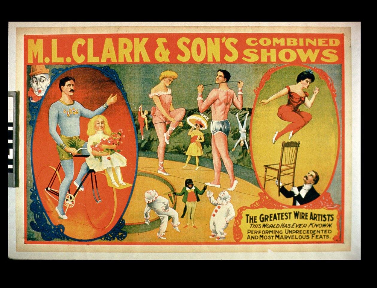 Annonce for The Greatest Wire Artists The World Ever Known, M.L. Clark & Sons kombinerede shows af American School
