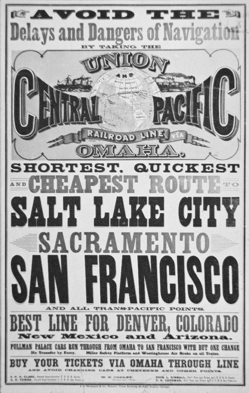 Annonce for Union and Central Pacific Railroad Line, ca. 1870 (litho) af American School
