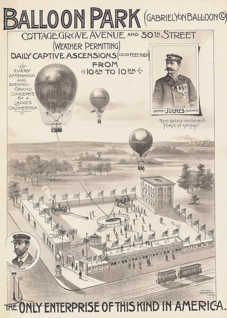 Reklameplakat for en ballonpark i Chicago, USA, ca. 1888 af American School