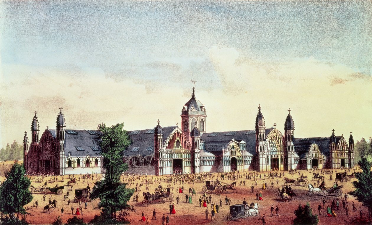 Agricultural Hall, Grand United States Centennial Exhibition, Fairmount Park, Philadelphia, pub. af Currier und Ives, 1876 af American School