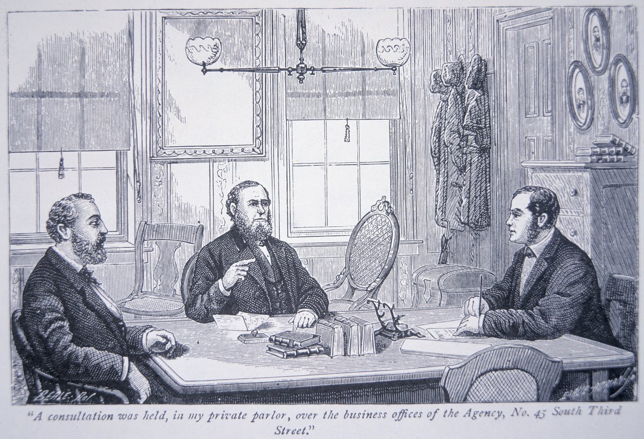 Allan Pinkerton i samråd med kunder på hans kontor i Philadelphia af American School