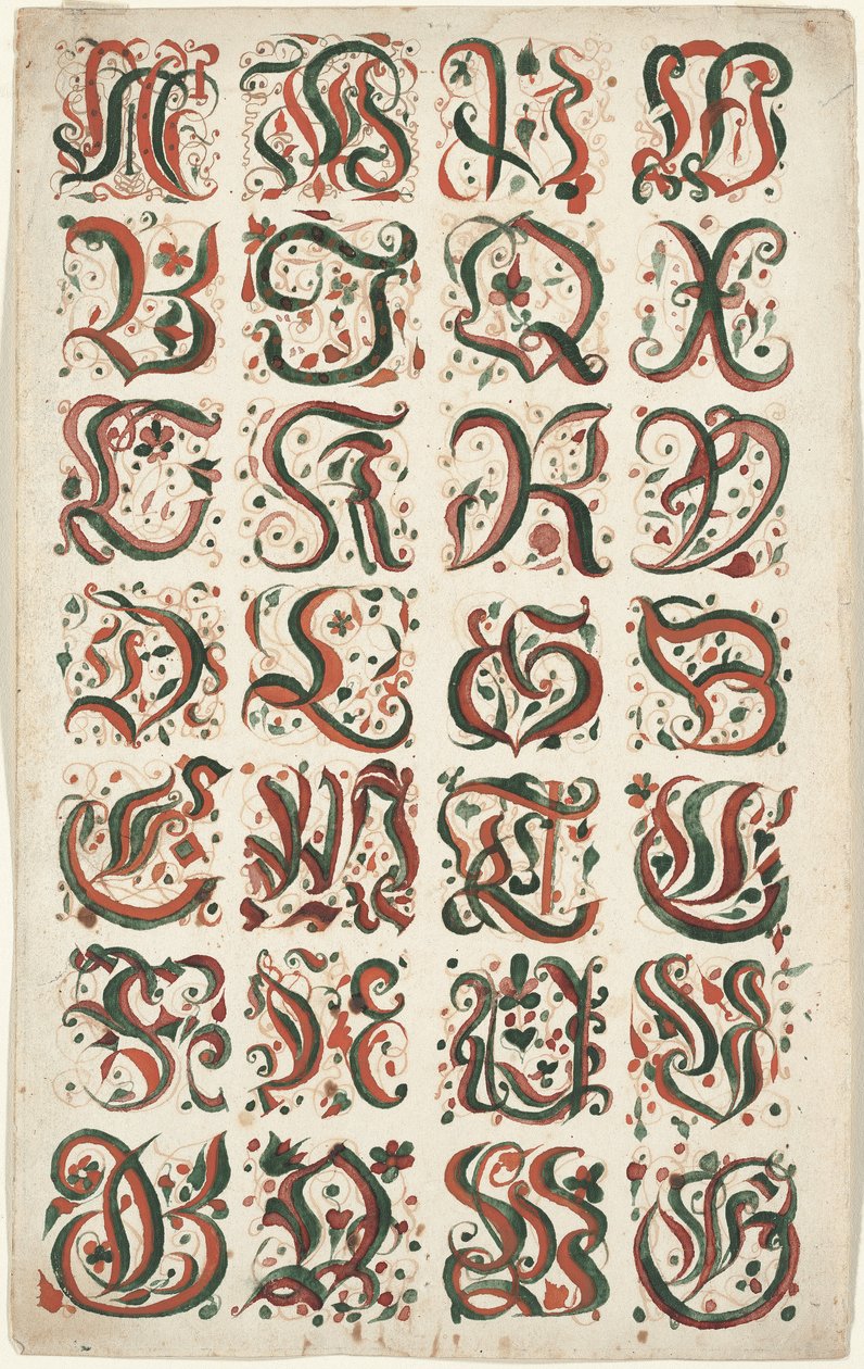 Alfabet, Fraktur Maleri, c.1825-50 af American School