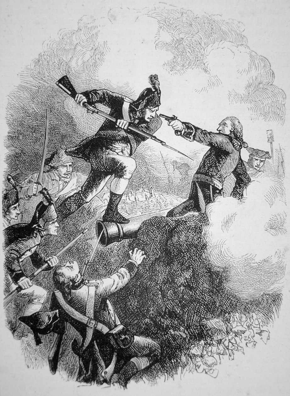 Den amerikanske general Anthony Wayne erobrede den britiske højborg ved Stony Point med et vovet bajonetangreb i juli 1779 (litho) af American School