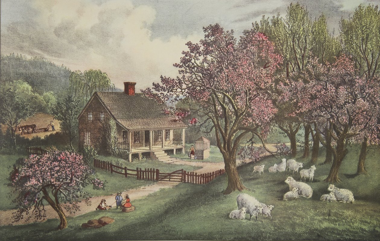American Homestead - forår, udgivelse. 1869, Currier & Ives af American School