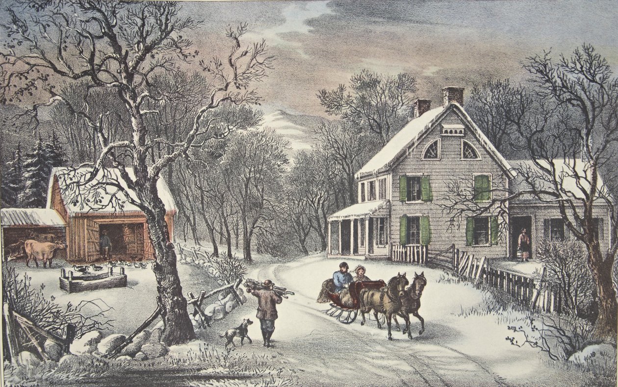 American Homestead - Vinter, pub. 1868, Currier & Ives af American School