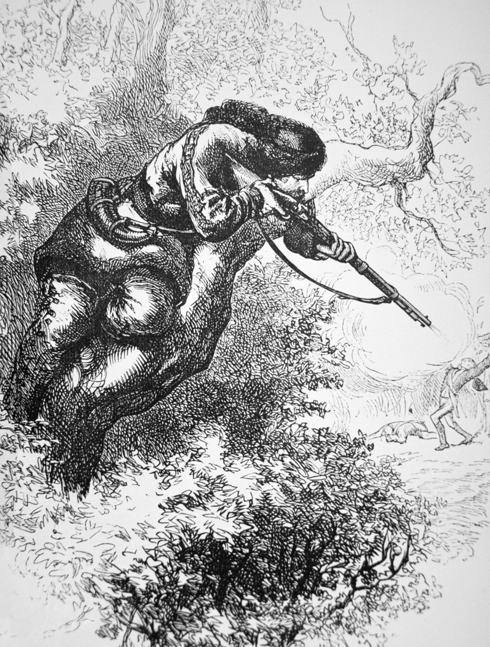 American Marksman up a Tree, under den amerikanske uafhængighedskrig (litho) af American School