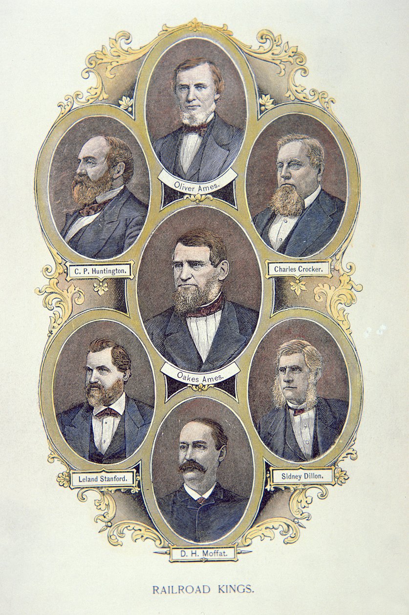 American Railroad Kings (farve litografi) af American School