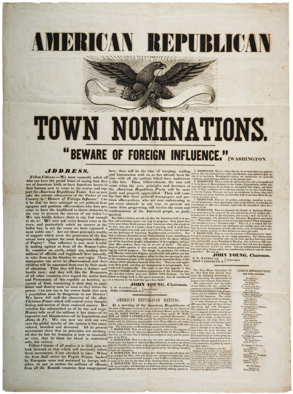 American Republican Town Nominations: Pas på udenlandsk indflydelse, ca. 1845 af American School